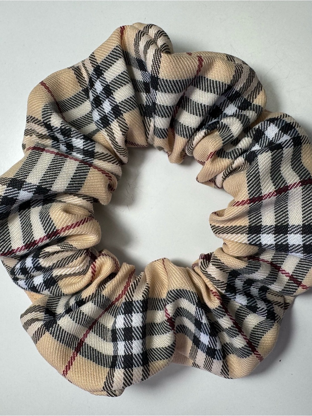 Plaid Beige Black White  Burberry brand pattern fabric Hair ScrunchieNWOT
